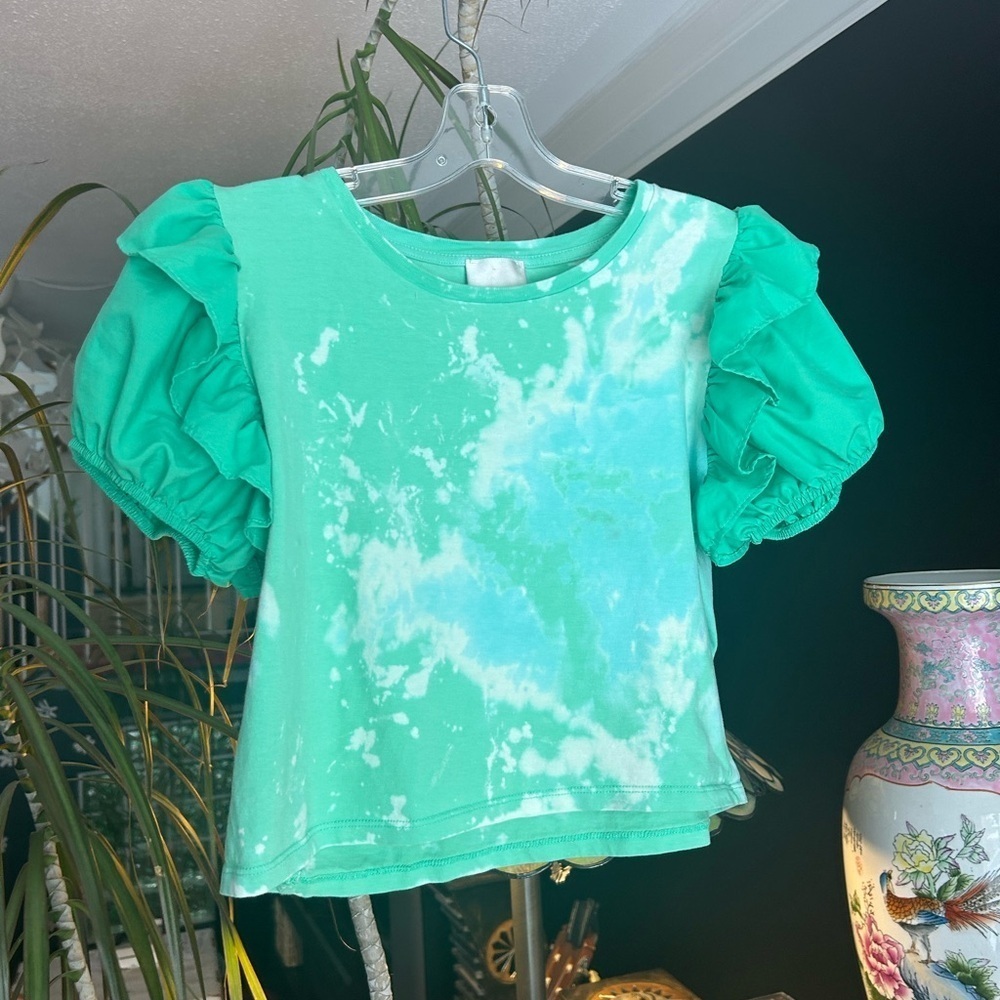 Industry Y2K Fairy Grunge Boho Tie Dye Cropped Top Frilly Sleeve - Picture 7 of 16